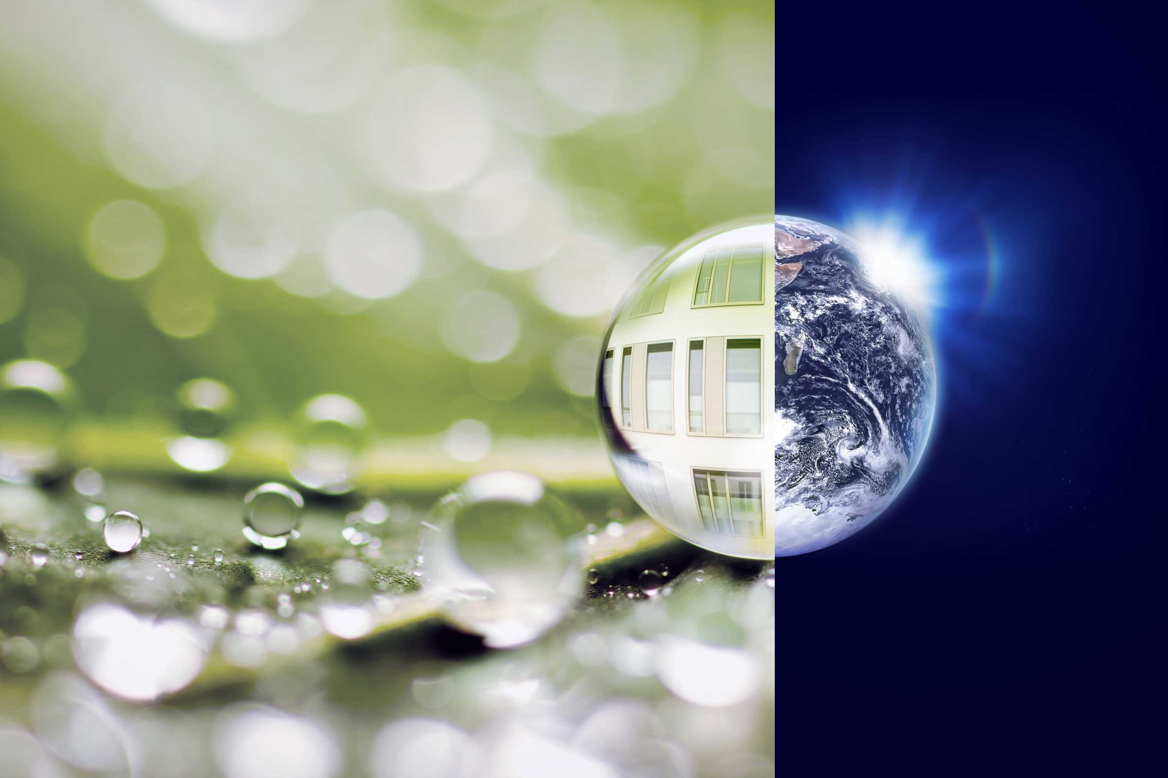 Compositie afbeelding wereldbol en waterdruppel
