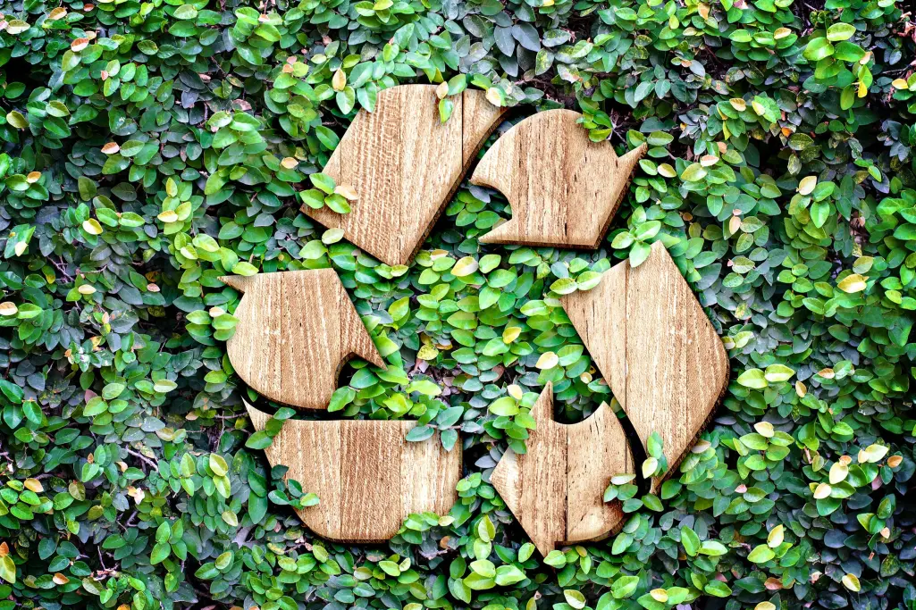 Gerecycled houten paneel op een groene muur